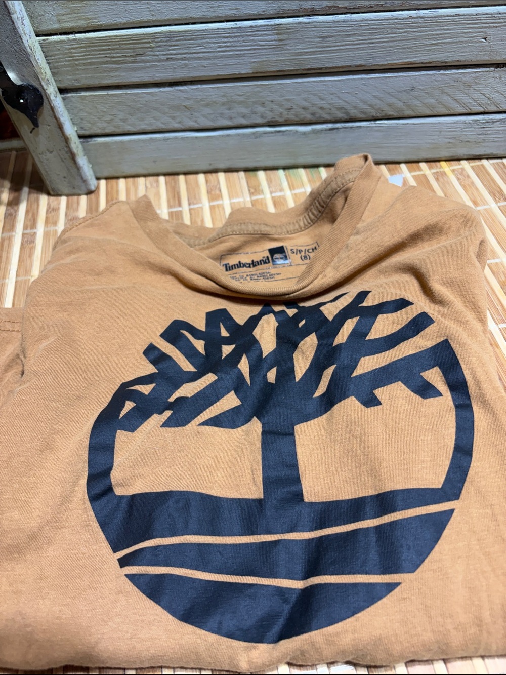 Timberland Brown Tee with Navy Tree Graphic